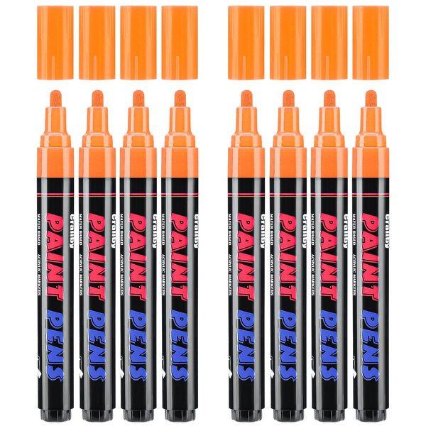 Craiiby Orange Paint Pens Paint Markers - 8 Pack Permanent Acrylic Quick Dry Waterproof Marker Pens for Rocks Wood Fabric Plastic Canvas Glass Mugs Metal Tire Stone