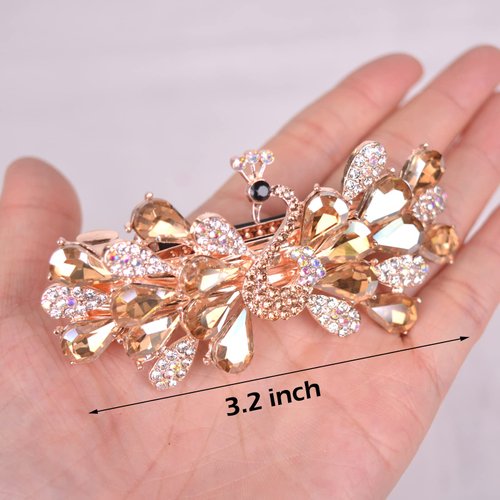 Sankuwen Peacock Rhinestone Hairpin Luxury Crystal Hair Barrette Clip(Champagne)
