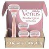 Gillette Venus ComfortGlide Razors for Women, 1 Venus Razor, 4 Razor Blade Refills, White Tea Scented Gel Bars