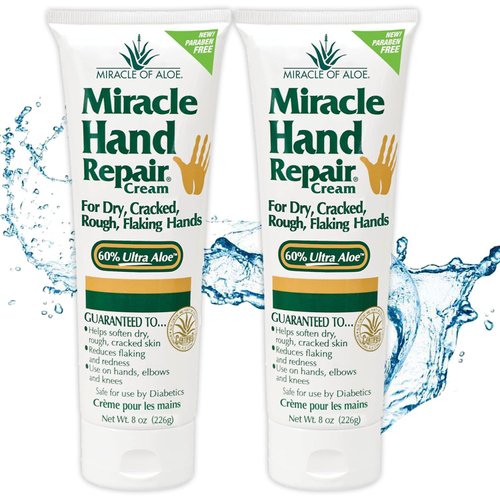 Miracle of Aloe Miracle Hand Repair Cream 8 oz Healing Aloe Vera Lotion for Dry, Cracked Hands with 60% Ultra Aloe Gel - Moisturizes, Softens, and Repairs - Non-Greasy, Lightly Scented (2-Pack)
