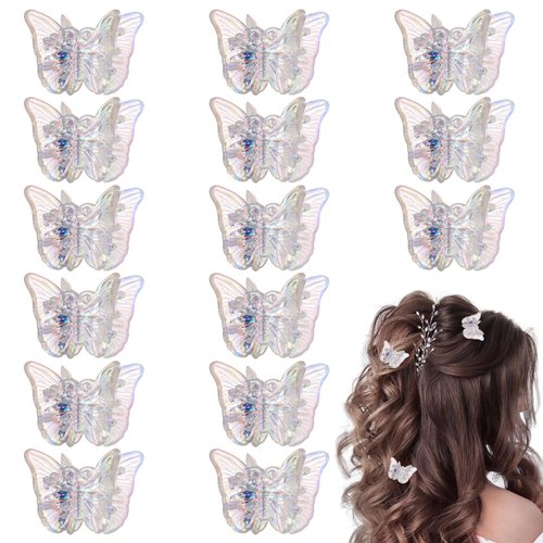 15 Pcs Mini Butterfly Hair Clips, Sparkly Colorful Hair Accessories, Small Hair Clips for Girls, Braided Sweet Barrettes, Pastel Tiny Cute Hair Accessories for Girls and Women (Glitter Color)