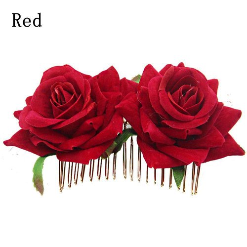 Red Rose Flower Hair Clip,Flamenco Dancer Styling Tools Accessories,3D Handmade Flannel Elegant Rose Comb Piece for Women Lady Girls,Performances,Parties,Weddings,Festivals