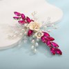 Xerling Rose Red Rhinestones Crystal Flower Hair Barrettes Clip Boho Bridal Pearl Hair Jewelry Accessories for Women Wedding Floral Headpieces (Rose Red)