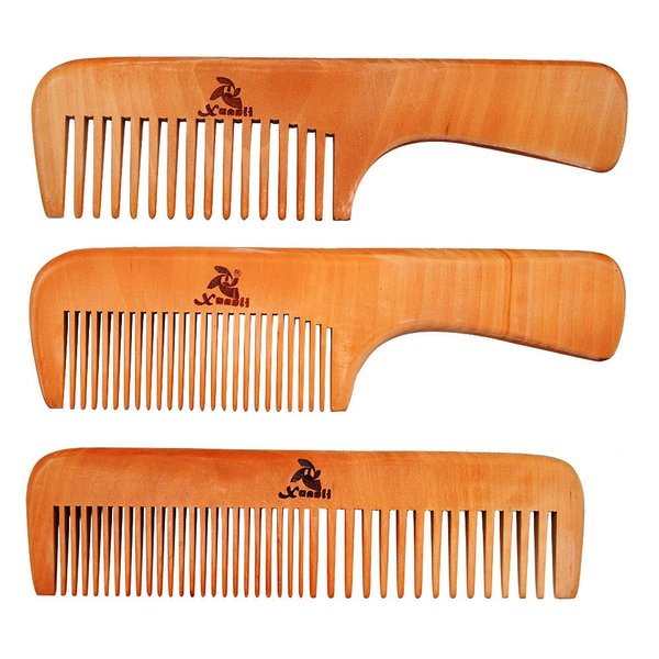 3 PCS Peach Wooden Comb Women and Men Comb - Wide & Narrow Tooth (S023)