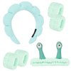 ACO-UINT 6Pcs Green Spa Headbands and Wrist Washbands Set, Skincare Headbands Snail Face Wash Headband Makeup Headband, Terry Cloth Headbands Face Towel Wristbands Puffy Hair Band for Washing Face