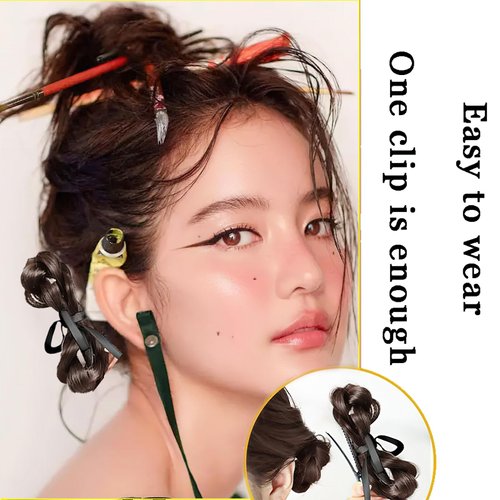 2 Pcs Black Hair Bows Hair Clips Simulation Girls Hair Package Clip Ribbon Double Pill Fluffy Hair Bundle Sweet Cool Style Duckbill Clip