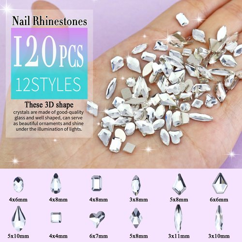 Dowarm 3200PCS Nail Art Rhinestones, Crystal Clear Flatback Rhinestones for Nails, Crafts, 12 Styles 3D Glass Crystal Nail Gems, White Diamond Stones