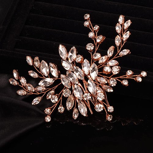 Teyglen Simple Full Rhinestones Bride Wedding Hair Comb Hair Pieces for Bride Bridal Crystal Side Hair Comb Hair Accessories for Women Girls (Rose gold)