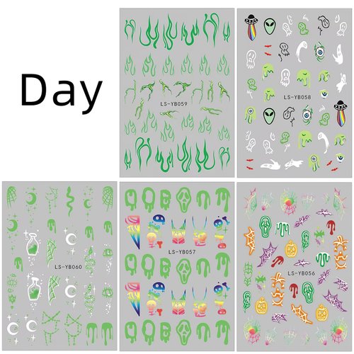 Halloween Nail Art Stickers Glow in The Dark Luminous, Halloween Nail Decals DIY Nail Art Supplies for Halloween Days Luxury Pegatinas para Uñas Women Girls DIY Nail Decorations