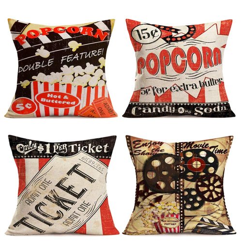 Tlovudori Home Decor Throw Pillow Covers Popcorn Movie Theme Cotton Linen Vintage Clapper Board Cinema Ticket Film Projector Cushion Case Cover for Sofa Bed Relaxation Gift 18"x18" (Clapper Board)