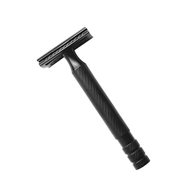 New Double Edge Safety Razor Satin Black Finish Longer Heavier Package Include 10 Stainless Steel Blades and a Leather Pouch