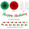 Red White Green Mexican Christmas Birthday Party-Decorations - 21pcs Happy Banner,Paper Lanterns Honeycomb,Tissue Pom Poms Flower Fan,Italian Kids Classroom Hanging Streamers Garland Decor Huglony