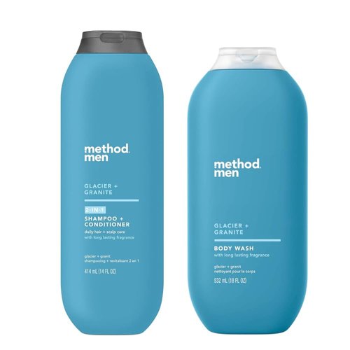 Generic Method Men Body Wash Glacier + Granite, 18 Oz. & Method Man Shampoo And Conditioner Glacier Granite, 14 Oz. Bundle of 2 Items, Blue