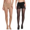 MANZI 2 Pairs Women's Sheer Tights 40D High Waist Control Top Pantyhose Thigh High Stockings Black Natural Nude Medium