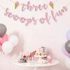 Kaakswa Three Scoops of Fun Birthday Banner, Ice Cream 3rd Birthday Decorations for Girls, Summer Ice Cream Theme Three is So Sweet Birthday Party Supplies, Pink Glitter