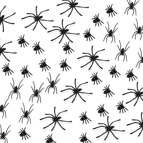 Kijamilee 120PCS Plastic Realistic Spiders Halloween Decorations, 3 Sizes Small Spider Toys, Black Spider for Halloween Party Decorations Gift Party Favors Trick Toys for Kids Party Decorations