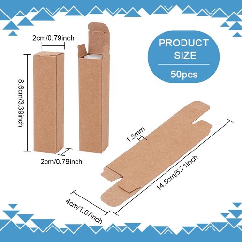 BENECREAT 50 Pack Kraft Paper Lipstick Case, Peru Rectangle Essential Oil Packaging Box for Lipstick Bottle Packaging Gift Makeup Tube Storage, 3.39x0.8x0.8inch