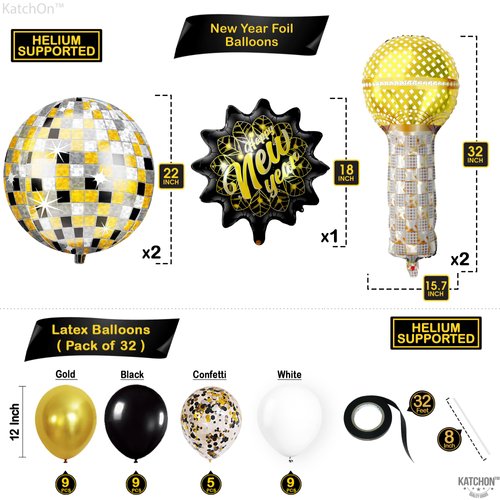 KatchOn, Disco Happy New Year Balloons - Pack of 37 | Happy New Year Decorations 2025 | New Years Eve Party Supplies 2025 for NYE Decorations 2025 | Disco Ball Balloons for New Years Party Decorations