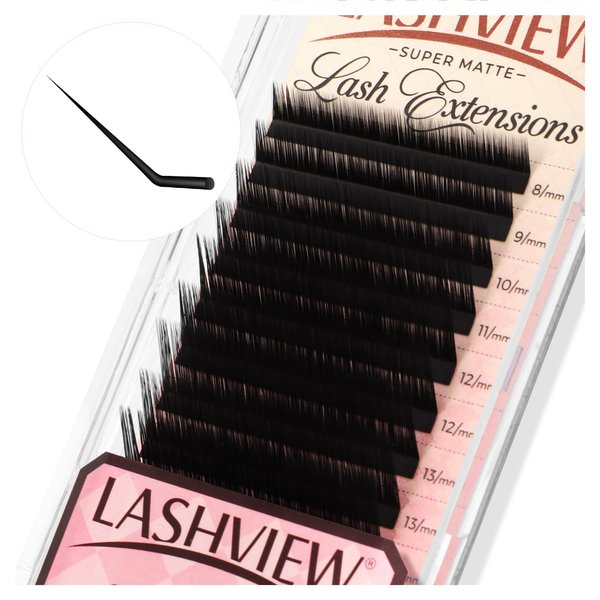 LASHVIEW Volume Lash Extensions 0.03-0.20 J/B/L/C/CC/D Curl 8-16mm Mixed & Single Length Tray, Soft Matte Dark Professional Eyelashes Extension(0.05 L 8-16mm)