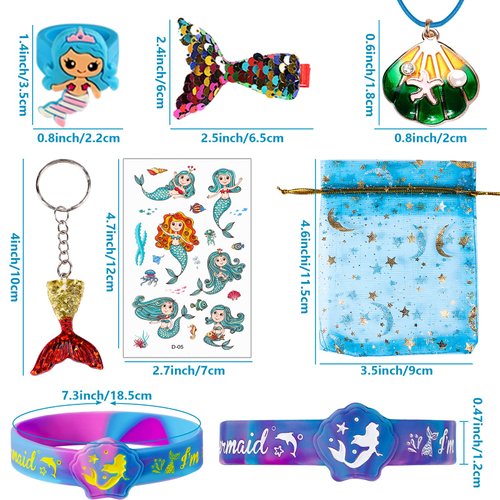 Golray Mermaid Party Favors Birthday Supplies Girls, Necklace Silicone Bracelet Gift Bag Sticker Keychain Ring Hairpin, Pinata Filler Goody Bag Stuffer Classroom Prize Kids Little Mermaid Party Decor