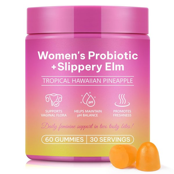 Feminine Probiotics Gummies - Probiotic Pineapple Gummies for Women, with Slippery Elm, Support ph Balance, Lactobacillus for Bladder and Vaginal Wellness, 60 Count