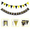 Black Happy Birthday Banner with Pennant Banner Flags, Black Gold Happy Birthday Sign, Black Birthday Party Decorations, Bunting Banner with Shiny Gold Letters, DIY Party Supplies (Black)