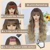 QYDEERY Blonde Wig with Bangs for Women Long Ombre Blonde Wavy Wigs with Dark Root Curly Synthetic Wig Natural Looking Hair Heat Resistant Wigs for Daily Party Use