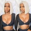 Guanyuhair 13x4#60 Color Platinum Blonde Short Bob Wigs Lace Front Wig Human Hair With Pre Plucked Brazilian Ash Blonde Straight Bob Wig (10inch)