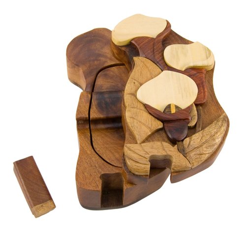 Calla Lily Handmade Carved Wood Intarsia Puzzle Box