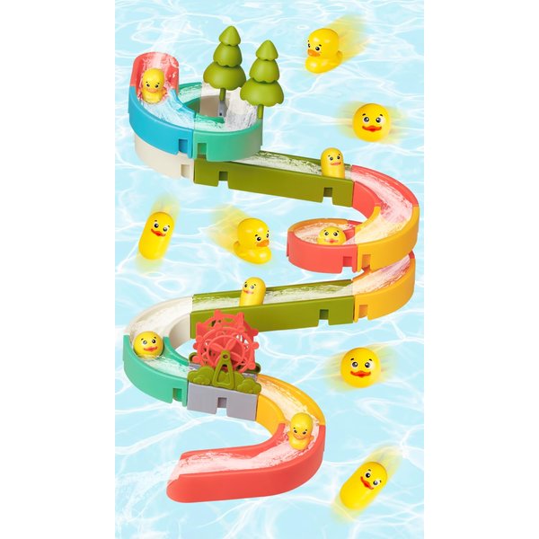 SOCBTNSO 38 PCS Duck Slide Toys, Bath Toys for Kids Ages 4-8, DIY Building Kit for Ages 5-7, Bathtub Time Birthday Gifts for Toddler 3 + Year Old