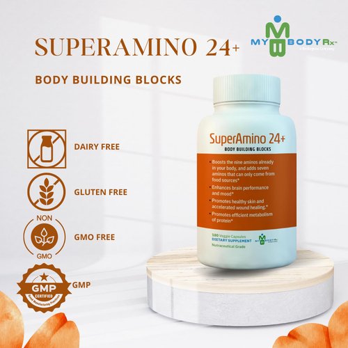 MYBODYRX SuperAmino 24+ - Amino Acid Formula - Promotes Muscle Growth, Brain Performance, and Accelerated Wound Healing- 180 Veggie Capsules