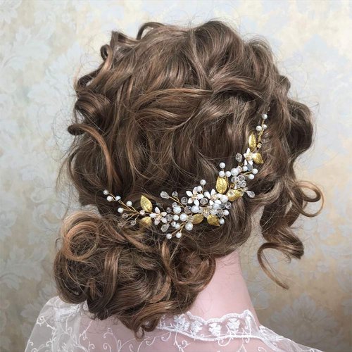 YERTTER Bridal Floral Crystal Leaf Bridal Hair Comb Clip Pearl Wedding Hair Accessories for Bride Bridesmaid Flower Girls (Gold)