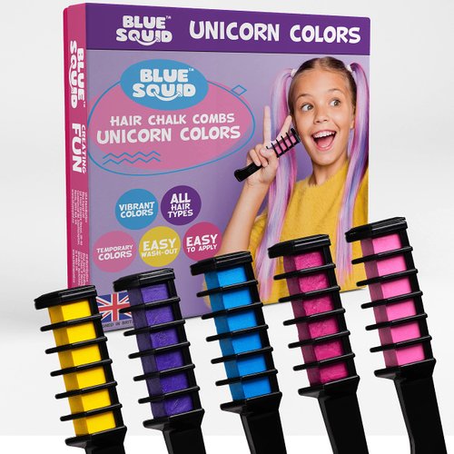 Blue Squid Hair Chalk - Vibrant Temporary Hair Color Combs for Girls & Kids, Washable Hair Dye, Teenage Gift Ideas