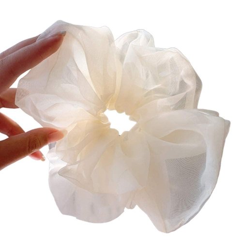 Tulle Hair Scrunchies Solid Color Hair Ties for Women Girls Ponytail Holder Pearl White for Women and Girls (4.5 Inch)，Hair Accessories，Hair Elastics and Ties