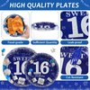 gisgfim 96Pcs 16th Birthday Plates and Napkins Party Supplies Sweet 16 Birthday Party Tableware Set Blue Silver 16th Birthday Decorations Favors for 16 Years Old Boys Girls for 24 Guests