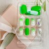 Green Press on Nail Short Square Artificial Acrylic Nails White Green Stripe False Nails Glitter Broken Diamond Design Fake Nails Full Cover Glossy Reusable Coffin Nails Glue on Nails for Women 24Pcs