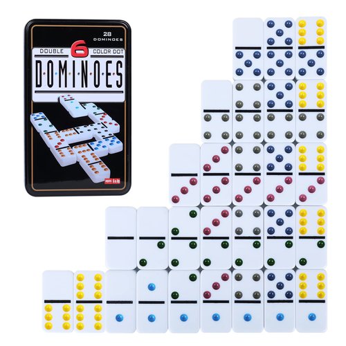 GOTHINK Double 6 Dominos Set for Adults with Tin Box Storage - 28 Tile Colorful Dot Dominoes Games Set for Family Night Gift Travel Game - Classic Party Board Game Ideal for 2-4 Players