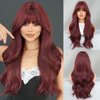 TRUMOST Long Wavy Wine Red Wig with Bang 28 Inch Burgundy Hair Synthetic Heat Resistant Wig Natural Maroon Dark Red Hair Heat Resistant Wigs for Women Daily Party Use