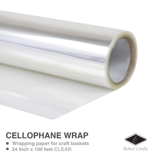 Cellophane Wrap 24"x100' Mylar Sheet Cellophane Roll Great Wrapping Paper for Craft Basket (Clear)