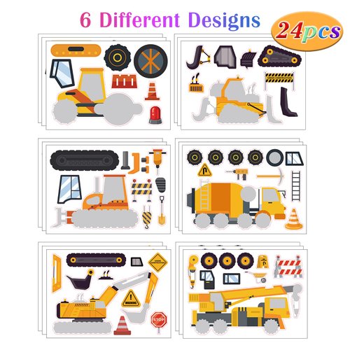 24 Sheets Construction Make a Face Sticker Sheets for Kids Todders Activities, Make Your Own Stickers for Kids Birthday Party Favor Supplies Craft