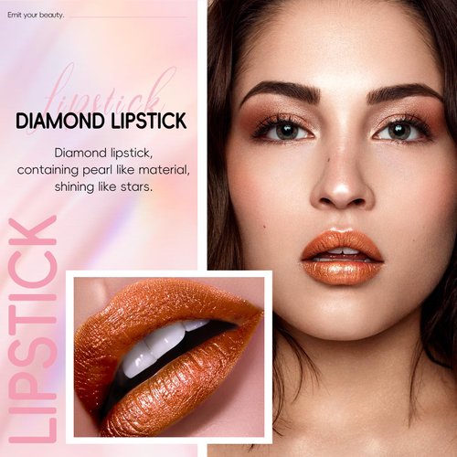 HOSAILY Metallic Coral Orange Lipstick Long Lasting, High Shine Glitter Diamond Creamy Lipstick Transfer Proof, Shimmer High Impact Lip Color Full Coverage Non Stick Cup Lightweight Lip Makeup#5