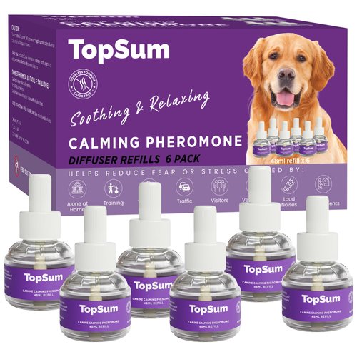 TopSum Dog Calming Diffuser Refills: 6 Pack Dog Pheromones Calming Diffuser Refills - Dog Appeasing Pheromone - Pheromones for Dogs - Calming Pheromones for Dogs, 6 Pack (Purple)