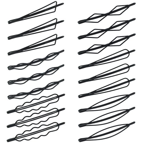 Naturahand 18 PCS Geometric Metal Hair Clips, 2.7 Inch Minimalist Hair Pins for Women and Girls, Wave Hair Barrettes for Hair Decorative Wedding Dainty Styling Accessories (Black, 6 Style)