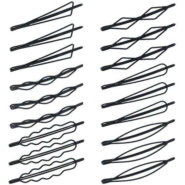 Naturahand 18 PCS Geometric Metal Hair Clips, 2.7 Inch Minimalist Hair Pins for Women and Girls, Wave Hair Barrettes for Hair Decorative Wedding Dainty Styling Accessories (Black, 6 Style)