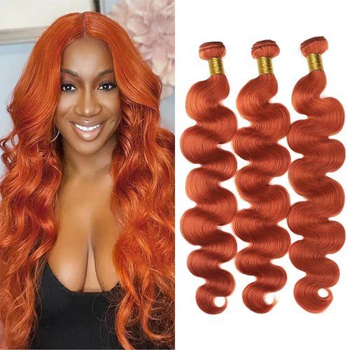 Color #350 Bundles Human Hair Orange Body Wave Bundles Ginger Body Weave Human Hair Bundles Brazilian Remy Hair Extensions Double Weft Wet and Wavy Bundles Silky Soft for Black Women (8 10 12 Inch)