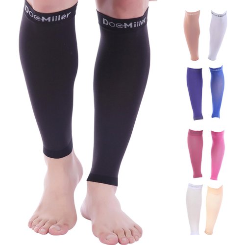 Doc Miller Calf Compression Sleeve Men and Women - 15-20mmHg Shin Splint Compression Sleeve Recover Varicose Veins, Torn Calf and Pain Relief - 1 Pair Calf Sleeves Black Color - Medium Size