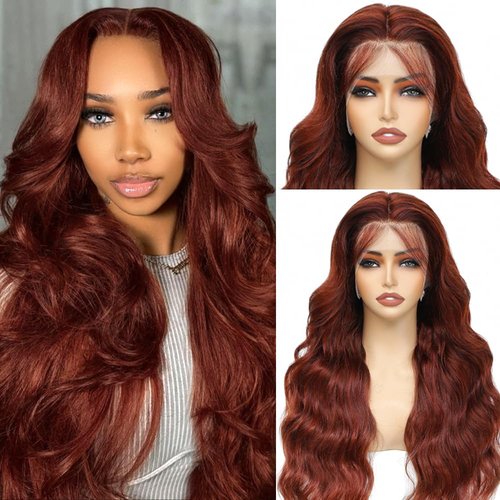 KEKEYY 28 Inch Reddish Brown Lace Front Wigs Human Hair Pre Plucked 200% Density Body Wave Lace Frontal Wig Human Hair 13x4 HD Lace Brown wig human hair with baby hair glueless wigs