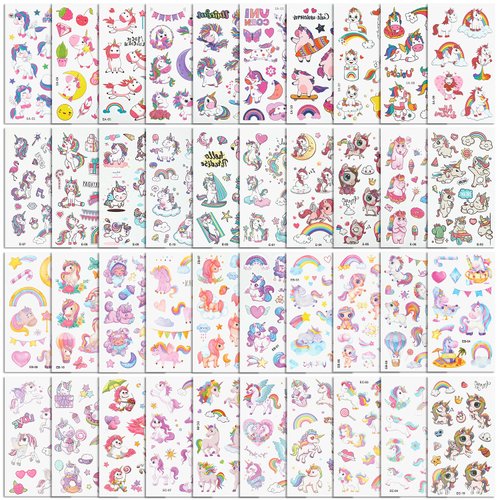 40 Sheets (About 425pcs) Temporary Tattoos, Waterproof Tattoos Cartoon Face Stickers for Girls Kids Birthday Party Favors Gifts