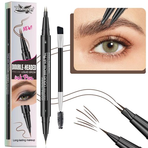 2-in-1 Brown Eyebrow Pen and Eyeliner Pencil Liquid Eyebrow Pencil Eyeliner Waterproof Natural Brow Pencils and Precise Brush Tip Create natural hair like eyebrows that last all day # 02