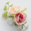 Fangsen Wedding Boho Blue Pink Orange Yellow Rose Flower with Grass Leaves Hair Comb Bridal Headpiece Floral Hair Accessories for Brides and Bridesmaids Silver (Ivory+Pink)